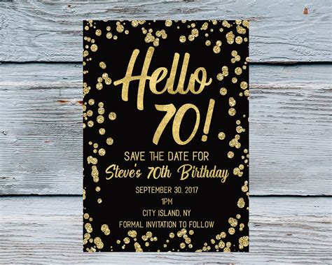 Hello 70 Save The Date Men 70th Birthday Invitation 70 Years Old Invite