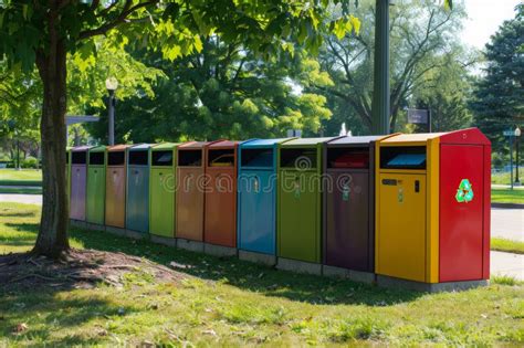 Recycling Sorting Bins Along City Street. Stock Photo - Image of blue, community: 309112954