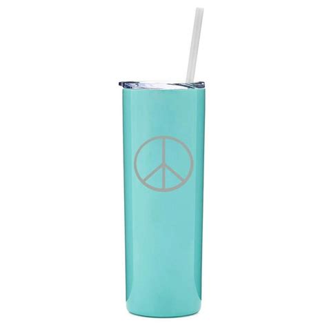 20 Oz Skinny Tall Tumbler Stainless Steel Vacuum Insulated Travel Mug With Straw Peace Sign