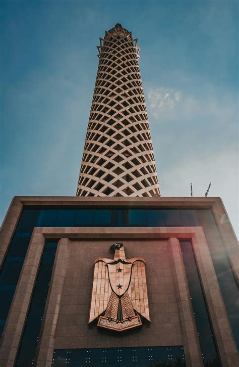 Famous Cairo Tower against blue skyFree Stock Photo
