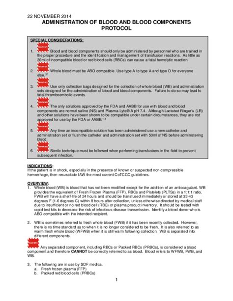 administration  blood  blood components protocol