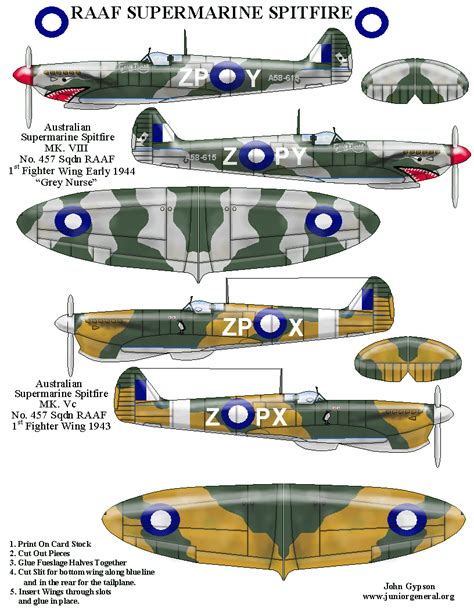 Laminated 2d Paper Airplane Wwii Uk Raaf Spitfire Paper Models Wwii