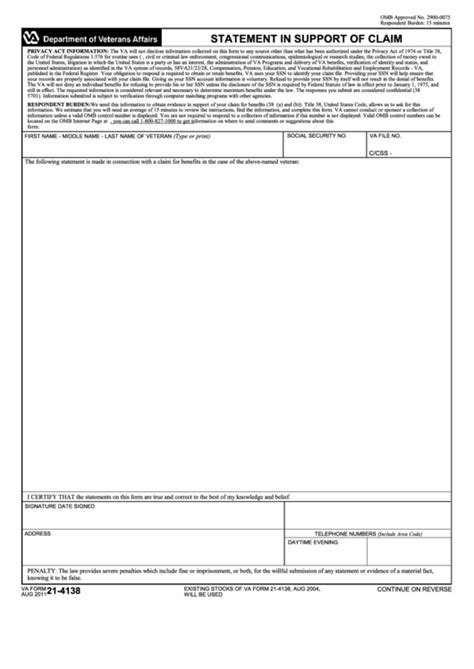 Va Form 21 4138 Printable