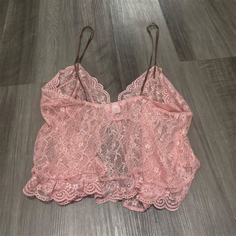 Victorias Secret Pink Lace Lingerie Top With Brown Depop