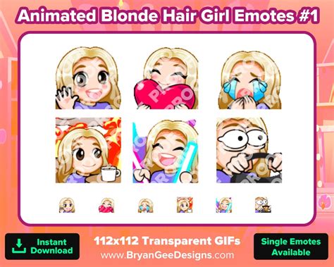 Animated Blonde Hair Girl Twitch Emotes Wave Love Sad Cry This Is Fine Rave Dance Steer For