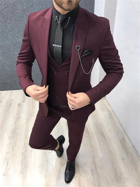 Men Suit Burgundy 3 Piece Beach Wedding Suit Groom Wear Suit Etsy