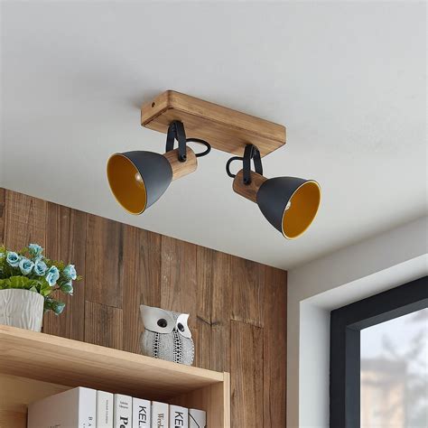 Lindby Merela Strahler, Holz, schwarz, zweiflammig | Lampenwelt.de