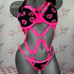 Swarovski Unique Kiss Festival Lingerie Piece Set Pink Black Etsy