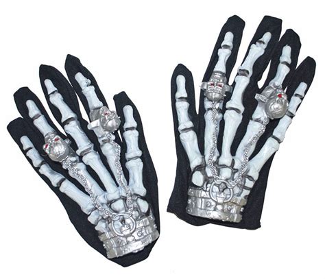 Skelett Handschuhe Mit Totenkopf Ringen Beleuchtet Halloween