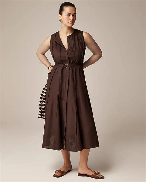 J Crew Seamed Linen Dress With Removable Belt For Women