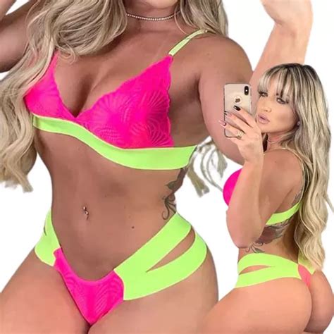 Conjunto Lingerie Sexy Neon Tiras Mercadolivre