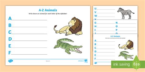 Animals A-Z - Writing Activity - KS1 - Teacher Made - Twinkl