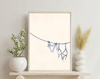 Blue Bikini Art Print Bathing Suit Poster Beachy Prints Coconut Girl Coastal Cowgirl Wall