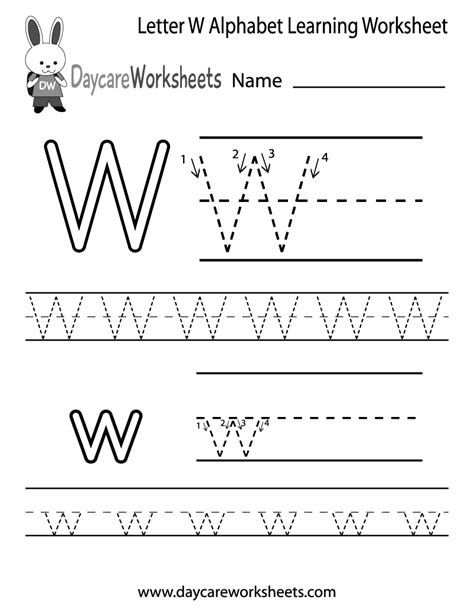 Free Letter W Alphabet Learning Worksheet For Preschool