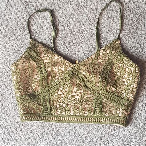 Crop Top Nude And Moss Green Strap Crop Top With Depop