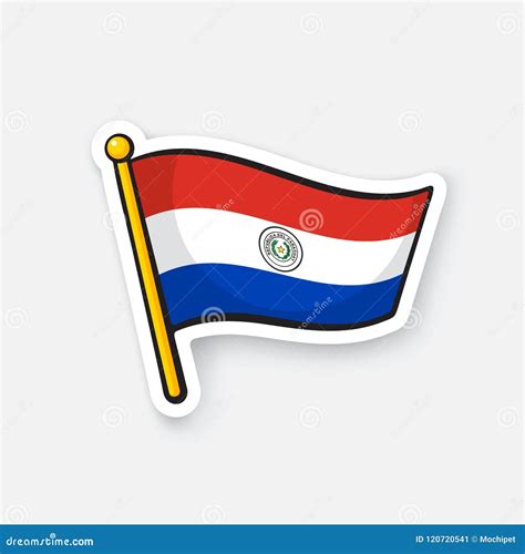 Sticker National Flag of Paraguay on Flagstaff Stock Vector