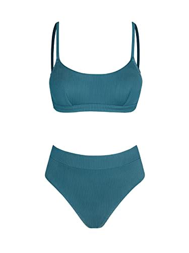 CUPSHE Women S Bikini Set Two Piece Swimsuit High Waisted Scoop Neck Swimwear Beachwear Central