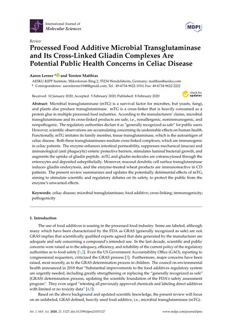 Pdf Processed Food Additive Microbial Transglutaminase And Its Cross