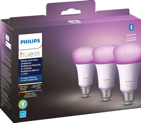 Philips Hue A19 Bluetooth 60W Smart LED Bulb 3 Pack White And Color