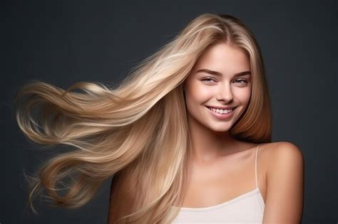 Premium Photo Gorgeous Blonde Woman With Flowing Hair And Radiant Smile