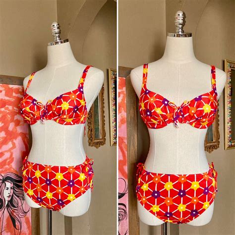 Vintage 60s 70s Psychedelic Flower Power Bikini Bathing Suit Vintage Mod Flower Bikini Bathing
