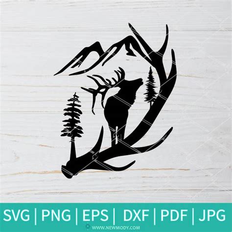 Elk Antler Scene Svg Mountain Svg Elk Svg Antler Svg