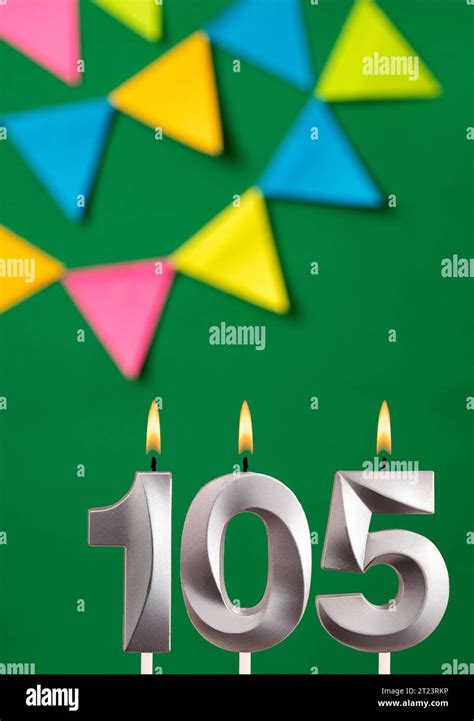 Candle Number 105 Birthday Green Anniversary Card With Pennants Stock