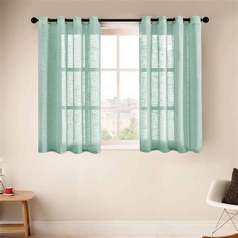 Mrtrees Green Sheer Curtains For Small Window 45 Inch Long Thick Linen