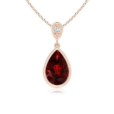 Bezel Set Garnet Teardrop Pendant With Diamond Angara