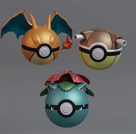 Pokemon Venusaur Charizard Blastoise Pokeball 3d Model 3d Printable
