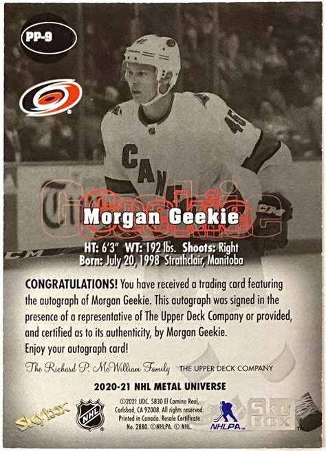 Morgan Geekie Autographed 2020-21 Skybox Premium Carolina Hurricanes ...