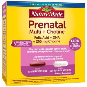 Nature Made Prenatal Vitamins Softgels Choline Supplement Capsules