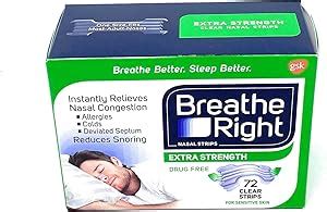 Tiras nasais Breathe Right extratransparentes para pele sensível 72