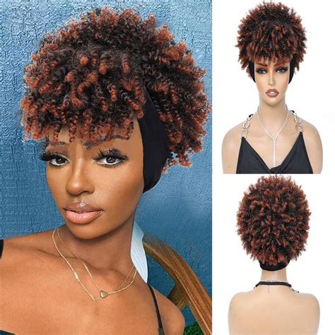 Afro Ombre Black Headband Wig Short Afro Wigs For Women Synthetic Afro
