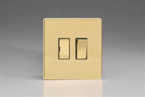 Varilight Flat Plate Screwless Polished Brass 13a Switched Fused Spur With Metal Inserts