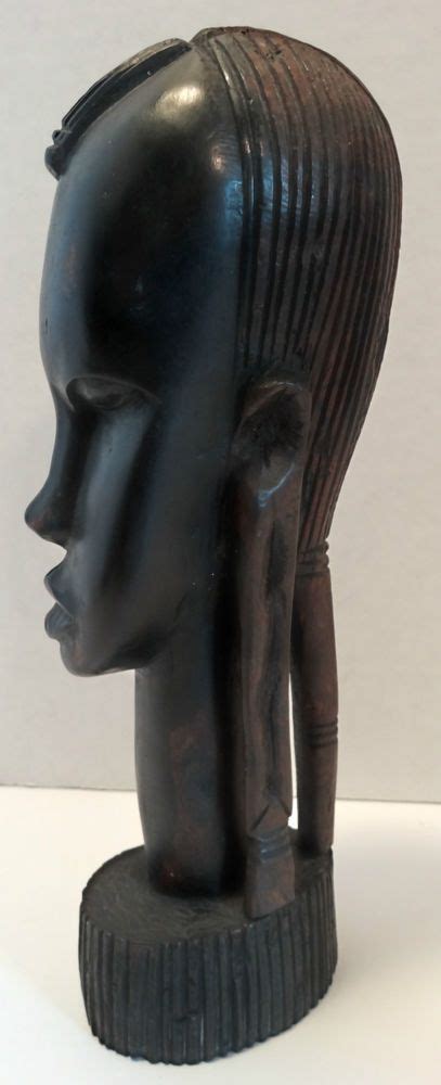 Vintage Ebony Wood Sculpture African Woman Head Hand Carved Tribal 9