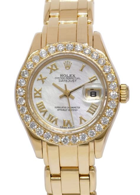 Rolex Datejust Pearlmaster 18k Yellow Gold Mop Diamond Ladies 29mm