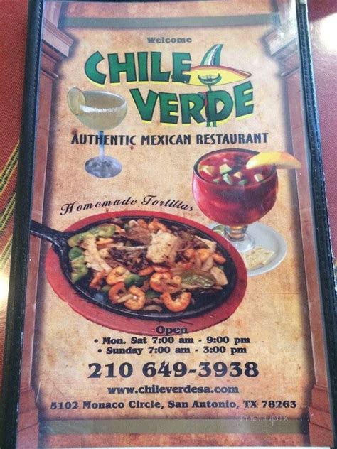 Menu Of Chile Verde Mexican Restaurant In San Antonio Tx 78263