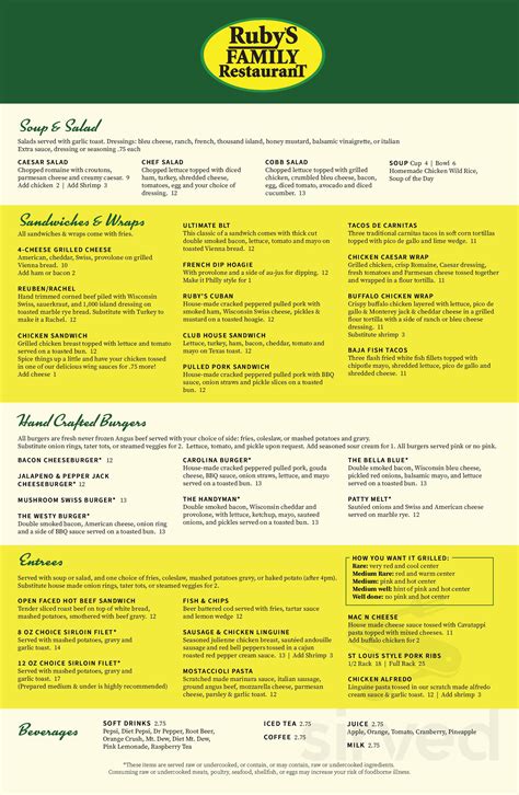Ruby's Family Restaurant menu in Shakopee, Minnesota, USA