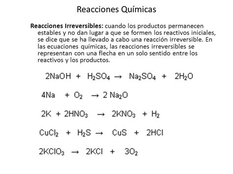 Ecuaciones De Reacciones Quimicas