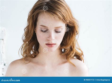 Brunette Woman Girl With Long And Shiny Wavy Hair Beautiful Mod Stock Photo Image Of Care