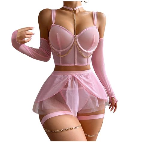 Egnmcr Lingerie Sets For Women Sexy Solid Strappy Long Sleeve Mesh