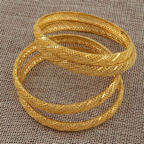 4 Pieces Lot Gold Color Bangle For Women Bride Wedding Bracelet Jewelry Gold Bangles Design