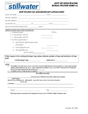 Fillable Online Stillwater RWC3 Meter Set Application Form 08112009