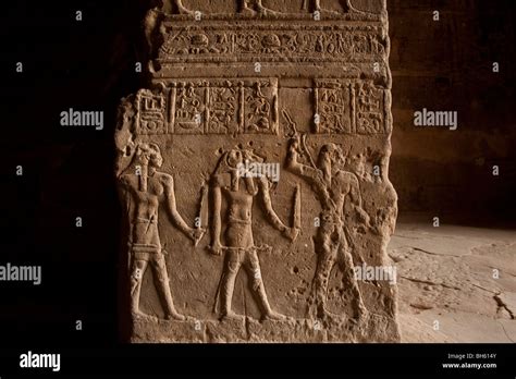Carvings Of Figures At The Temple Of Hathor Dendara Egypt Stock Photo