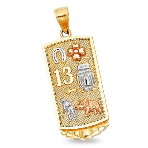 Good Luck Symbols Tag Pendant Solid 14k Yellow White Rose Gold Lucky