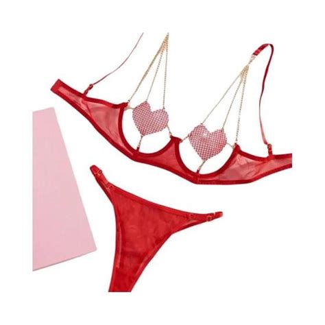 Mulheres Sexy Em Forma De Cora O Oco Lingerie Conjunto De Corrente De Metal Suti Calcinha