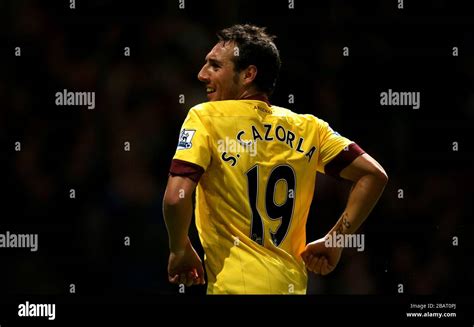 Arsenal S Santi Cazorla Celebrates Scoring His Sides Third Goal Stock