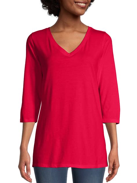 Hanes Womens 34 Sleeve Flowy V Neck T Shirt