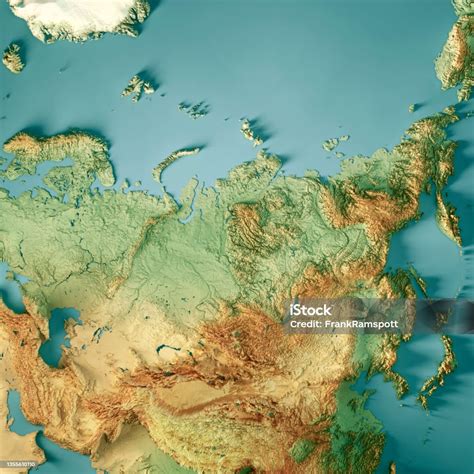 Russia 3d Render Topographic Map Color Stock Photo - Download Image Now ...